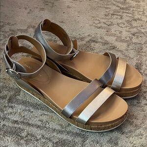 Marc Fisher Metallic and Beige Sandals